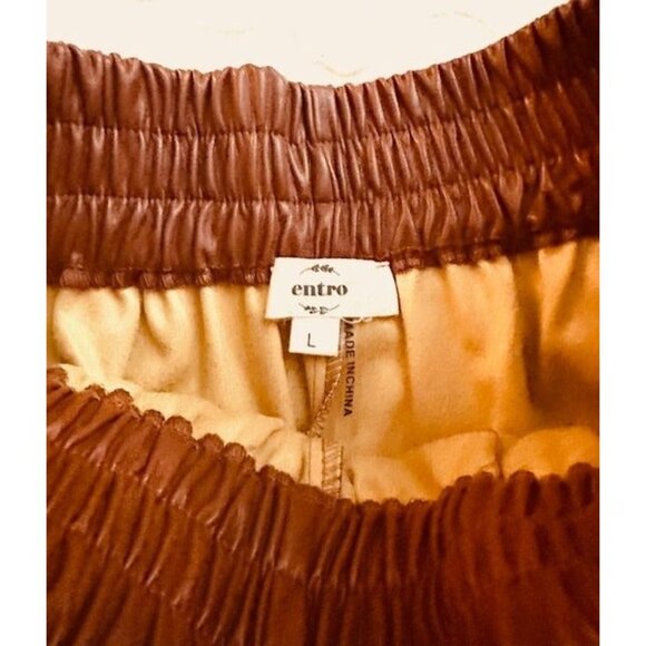 Entro Brown Faux Leather High-Waisted Dressy Elastic Festive Shorts w/Pockets L - Picture 4 of 6